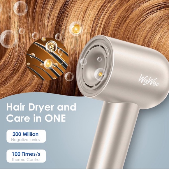 Hair Dryer, 1500W High Speed Ionic with Diffuser, Low Noise, Gold - Picture 4 of 5
